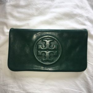 Tory Burch Green Leather Clutch & Shoulder Bag